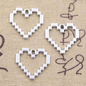 20pcs Mosaic Heart Charms 23x24mm Antique Silver Pendants DIY Crafts Findings