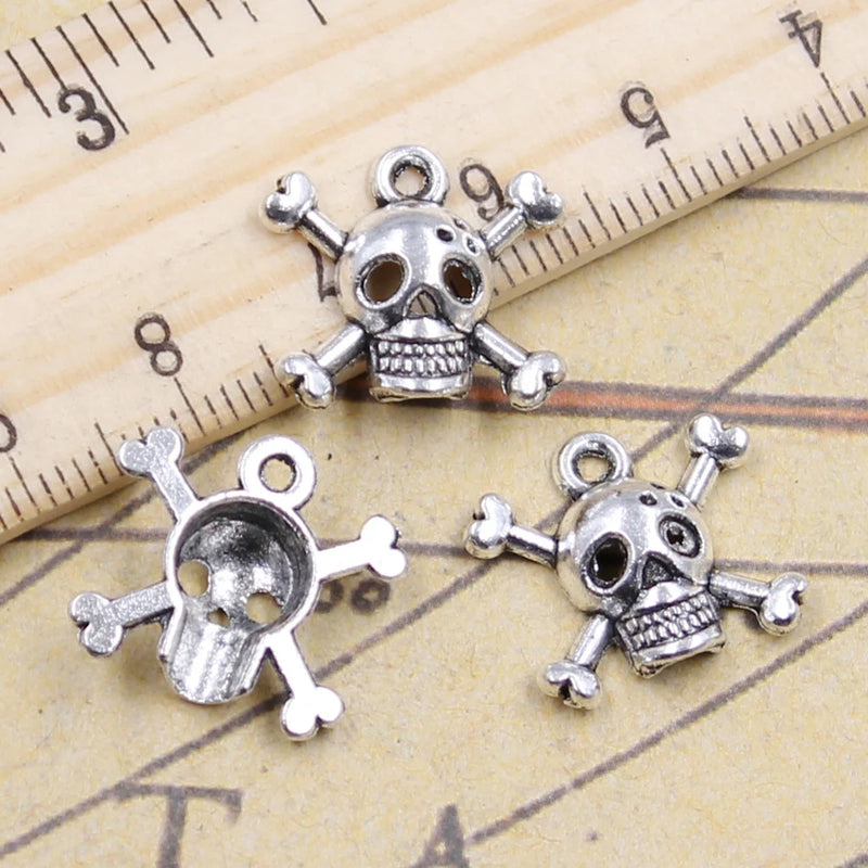 20pcs Skull Pirate Flag Charms 15x17mm Tibetan Silver Pendants DIY Craft Pendant