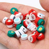 20pcs Christmas Clay Spacer Beads Round Snowman Snowflake Spacer Beads