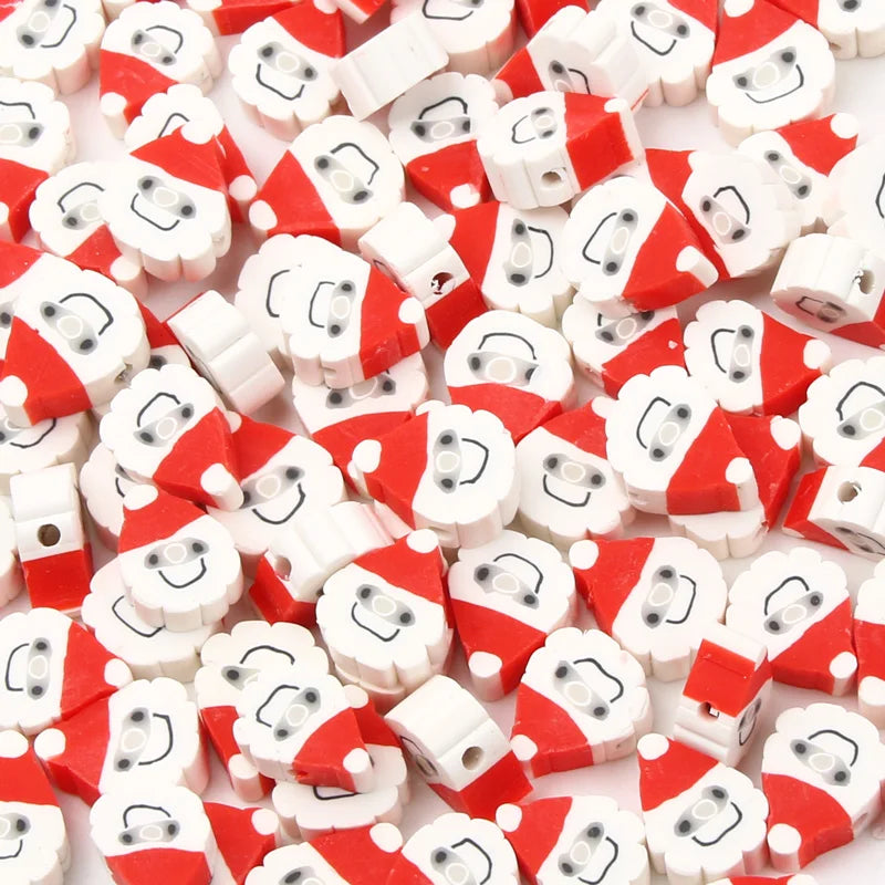 20pcs Christmas Santa Claus Polymer Clay Beads for DIY Accessories