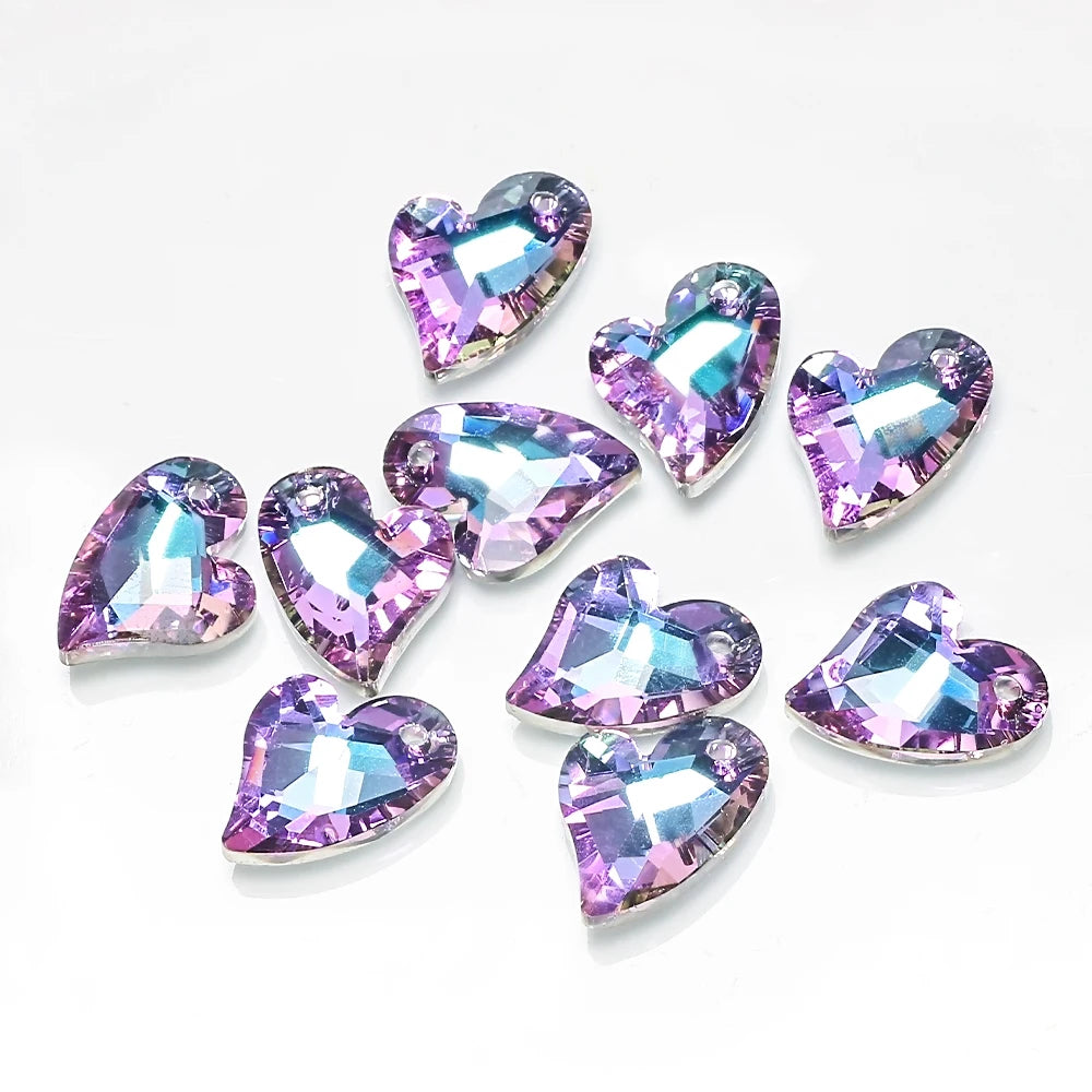 20pcs Colorful Crystal Charms Pendant Glass Heart Beads Earring Jewelry