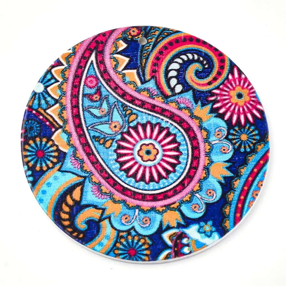 20pcs Colorful Wooden Big Pendants for Jewelry Making, Round Flat 60x2.5mm