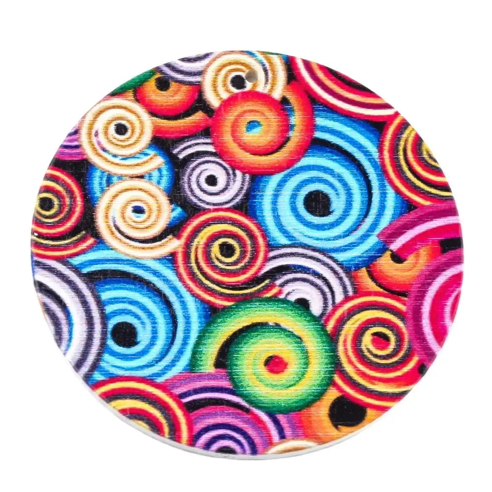20pcs Colorful Wooden Big Pendants for Jewelry Making, Round Flat 60x2.5mm