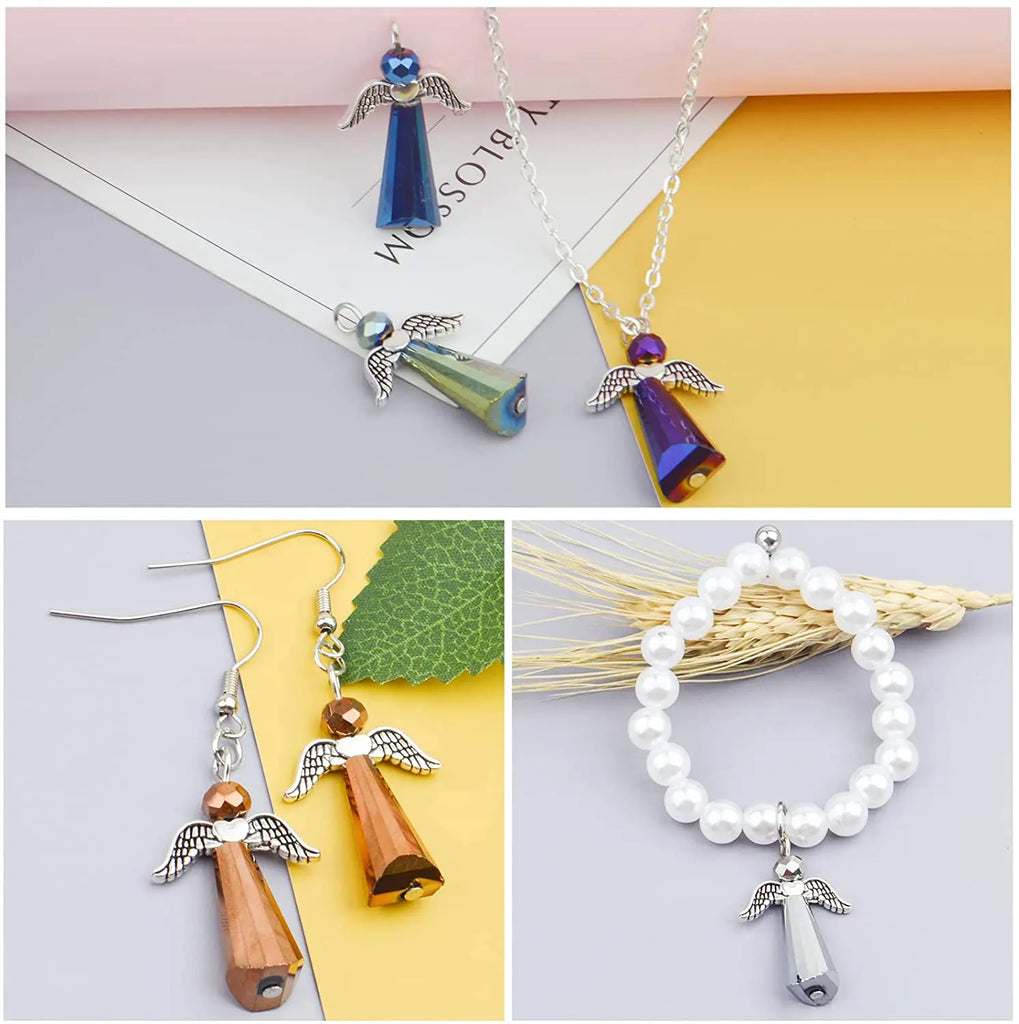 20pcs Glass Bead Charms Guardian Wing Dangle Pendant DIY Earring Wedding Gift