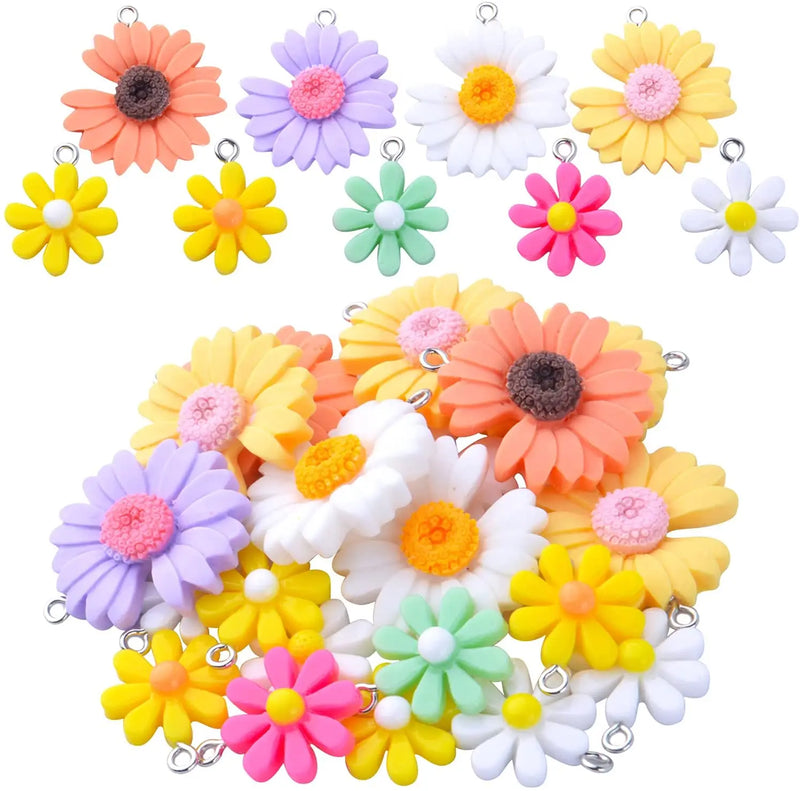 20pcs Flower Pendant Charms Resin Daisy Bead Charms for DIY Crafting