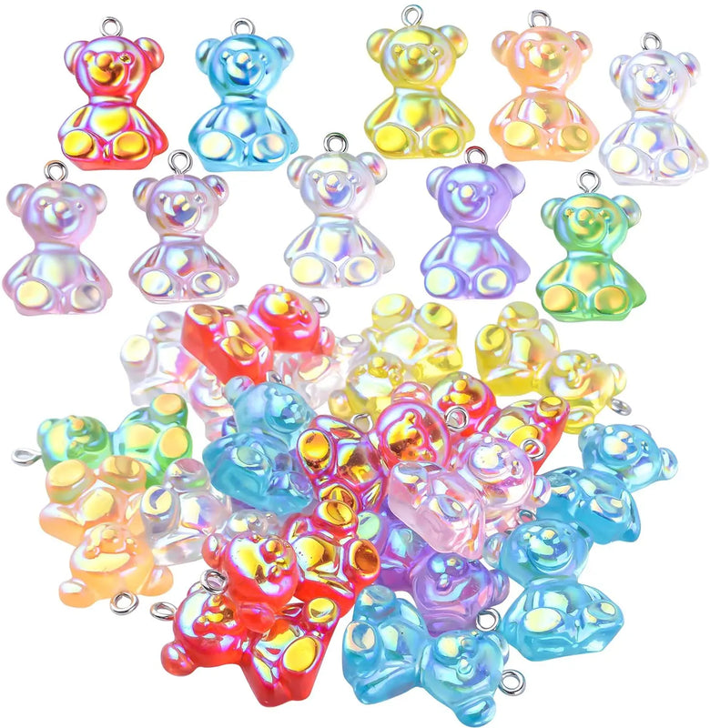 20pcs Glitter Teddy Bear Resin Pendants for DIY Jewelry Making