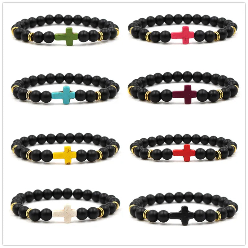 20pcs Resin Cross Charms 8MM Stone Beads Bracelet for Buddha Jewelry
