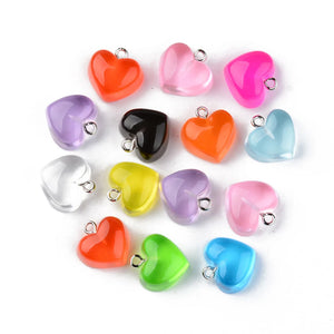 20pcs Colorful Resin Heart Charms for Jewelry Making DIY Crafts 16.5x17x9.5mm