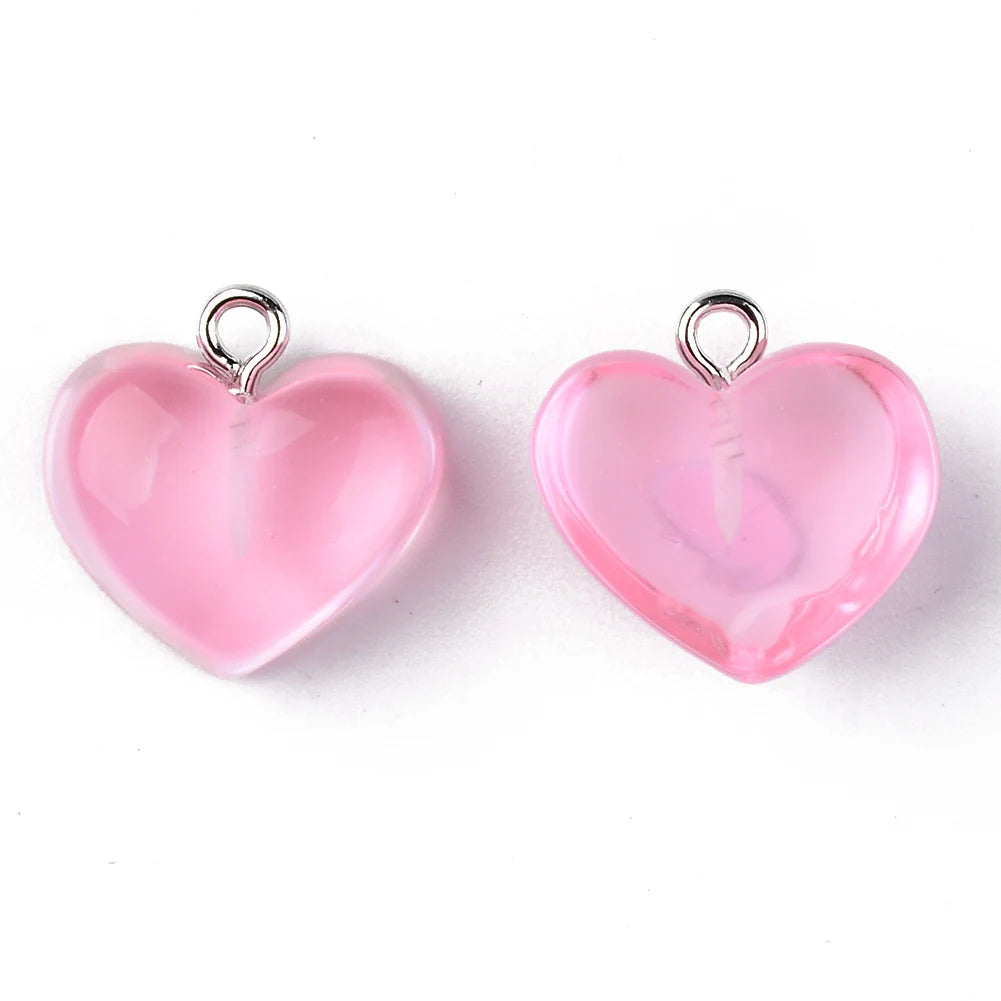 20pcs Colorful Resin Heart Charms for Jewelry Making DIY Crafts 16.5x17x9.5mm
