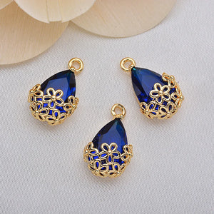 20pcs Copper Plated Flower Edging Zirconium Charm Earring Pendant