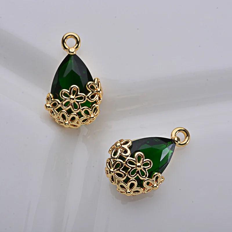 20pcs Copper Plated Flower Edging Zirconium Charm Earring Pendant