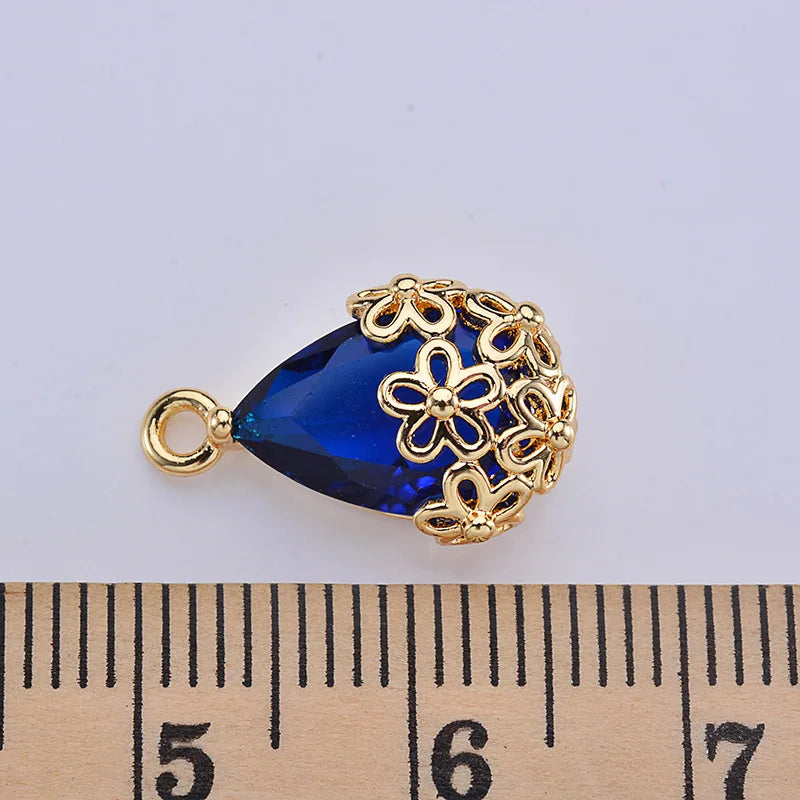 20pcs Copper Plated Flower Edging Zirconium Charm Earring Pendant