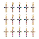 20pcs Cross Small Brass CZ Pendants Crystal Charms for DIY Jewelry 16x9x2mm