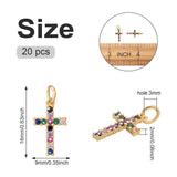 20pcs Cross Small Brass CZ Pendants Crystal Charms for DIY Jewelry 16x9x2mm
