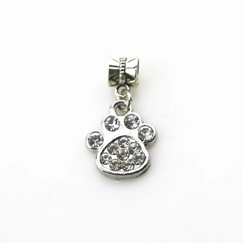 20pcs Crystal Dog Paw Charms Big Hole Pendant Beads Charm Dangle Bracelet DIY