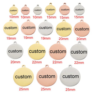 20pcs Custom Stainless Steel Laser Engraved Charms Round Disc Logo Jewelry Tags
