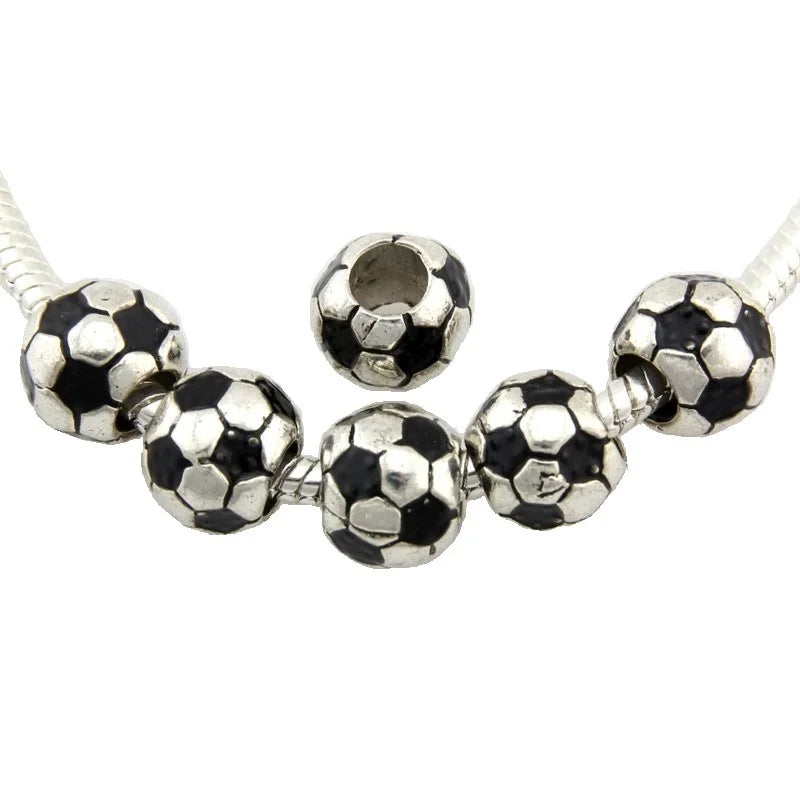 20pcs Dark Silver Soccer Ball Beads for European Charm Bracelet