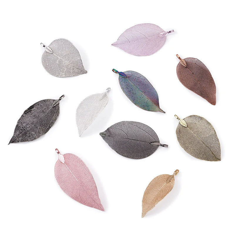 20pcs Electroplated Leaf Filigree Charms Necklace DIY Pink/Gold