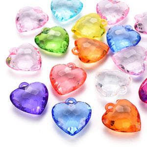 20pcs Faceted Heart Charms Pendant Acrylic Pendants for DIY Jewelry Making
