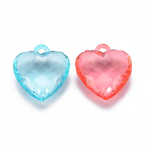 20pcs Faceted Heart Charms Pendant Acrylic Pendants for DIY Jewelry Making