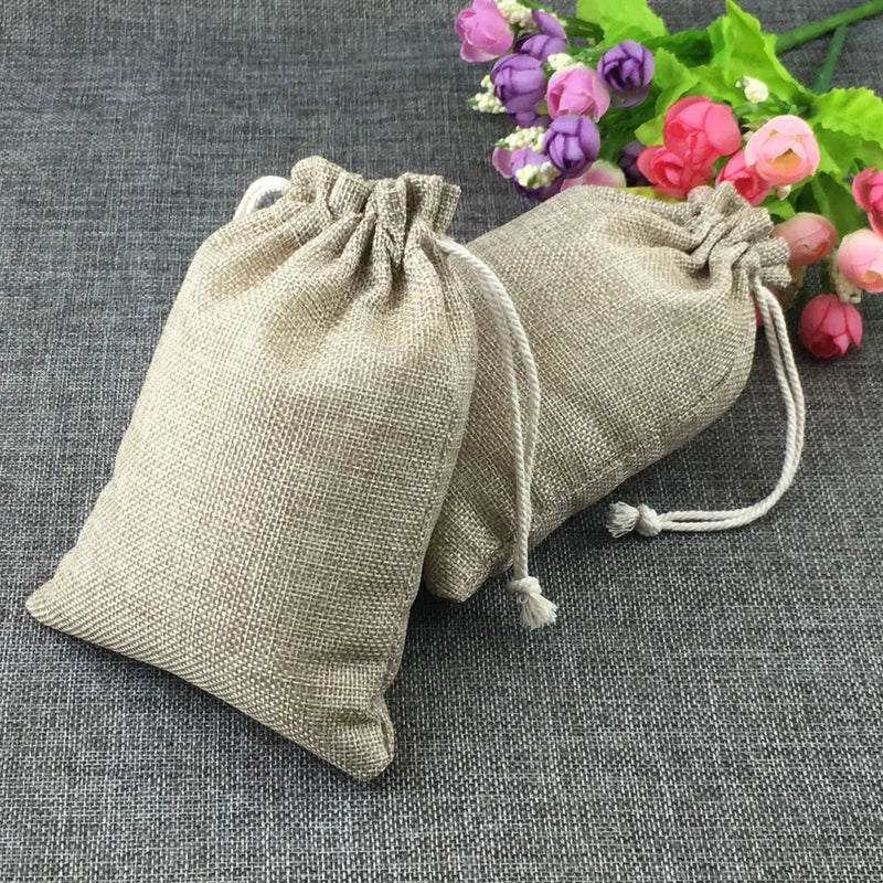 20pcs Natural Jute Bag Cotton Drawstring Bags Wedding/Party Pouch