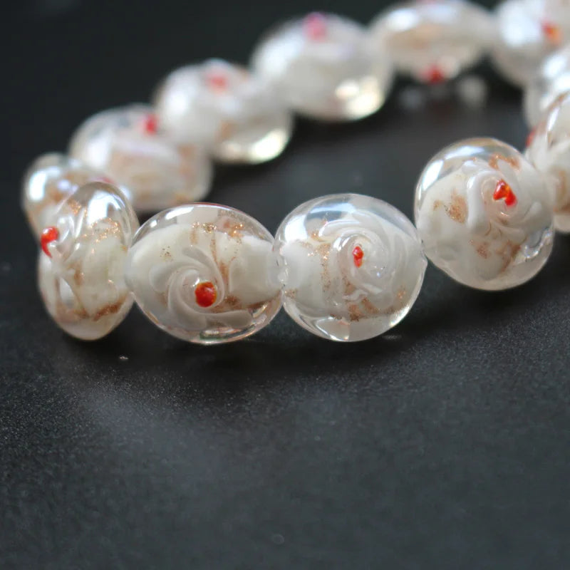 20pcs Flat Lampwork Glass beads Multi-color With Outer Flower beads Charms