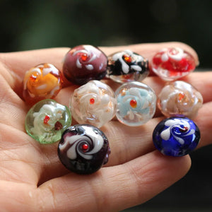 20pcs Flat Lampwork Glass beads Multi-color With Outer Flower beads Charms