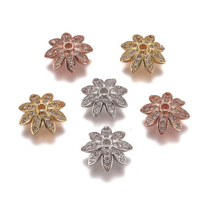 20pcs Flower Brass Bead Caps with Zirconia End Caps for DIY Jewelry Making