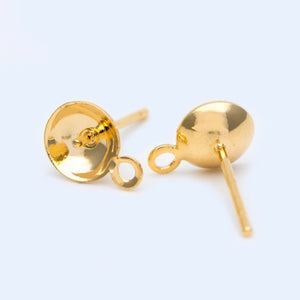 20pcs Plated Brass Ear Stud Posts with 6mm Cup Peg and Loop