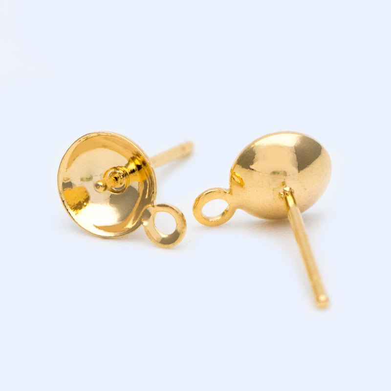 20pcs Plated Brass Ear Stud Posts with 6mm Cup Peg and Loop