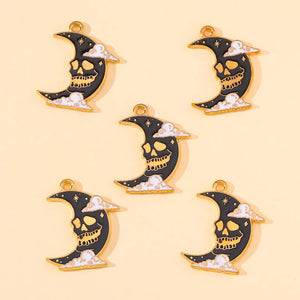 20pcs Halloween Enamel Skull Crow Moon Charms for Jewelry Making