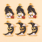 20pcs Halloween Enamel Skull Crow Moon Charms for Jewelry Making