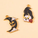 20pcs Halloween Enamel Skull Crow Moon Charms for Jewelry Making