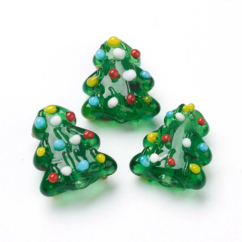 20pcs Green Christmas Tree Lampwork Beads DIY Loose Beads for Jewelry Making