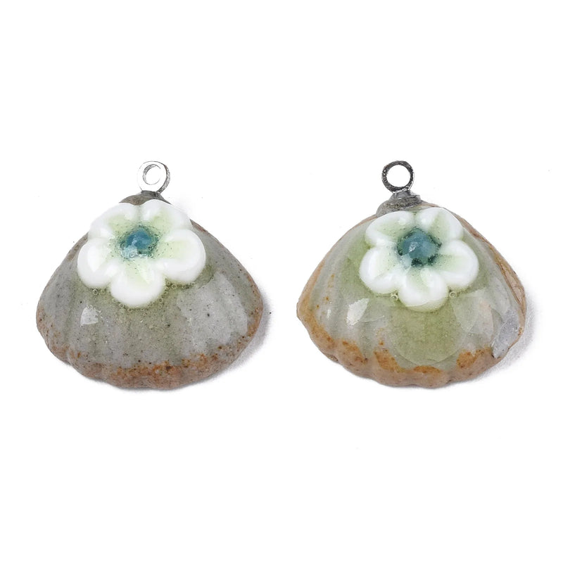 20pcs Porcelain Flower Pendants with Iron Findings for DIY Jewelry Making