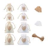 20pcs Heart Pattern Jute Bags with Tags & Cord for Valentine Wedding DIY