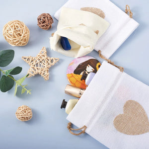 20pcs Heart Pattern Jute Bags with Tags & Cord for Valentine Wedding DIY