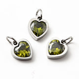 20pcs Heart Shape CZ Charms Stainless Steel Pendant DIY Jewelry Making