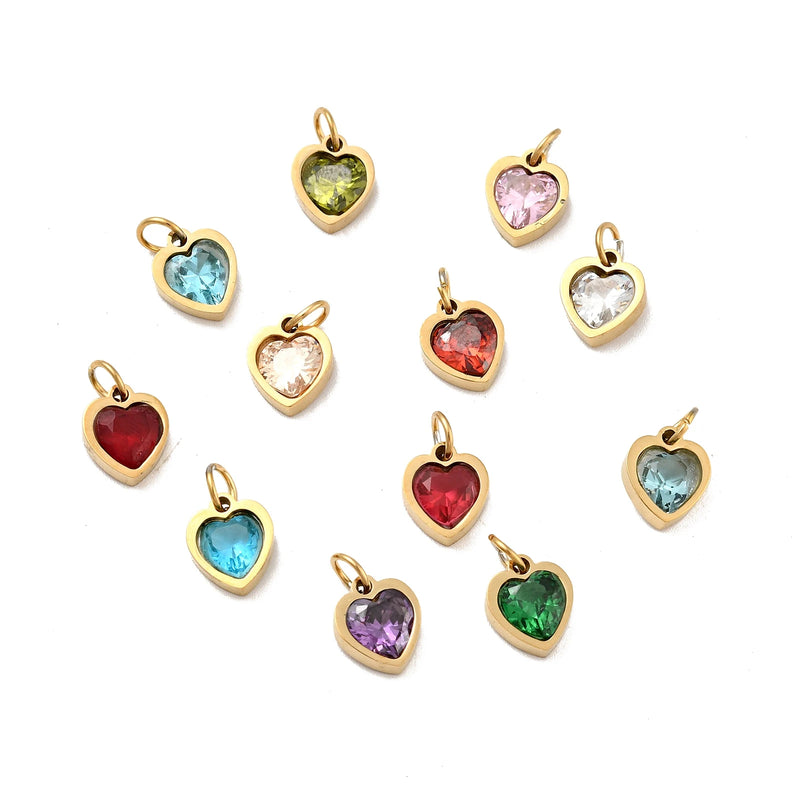 20pcs Heart Shape CZ Charms Stainless Steel Pendant DIY Jewelry Making