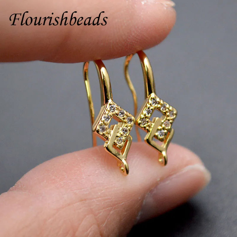 20pcs CZ Bead Paved Plating Earring Hooks for DIY Jewelry Making