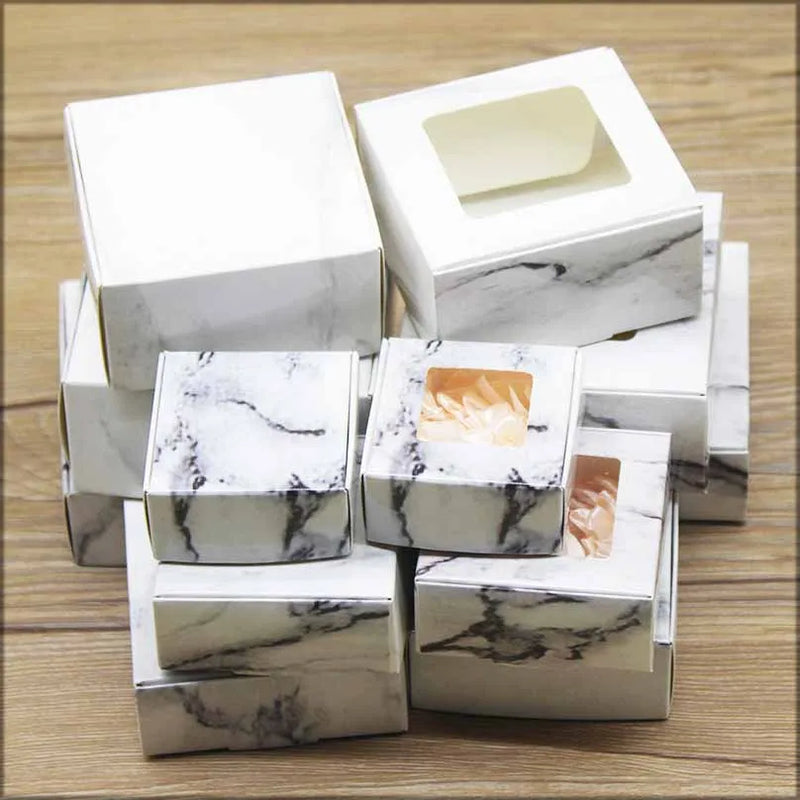 20pcs Marbling Pattern Paper Candy Cake Boxes with Window