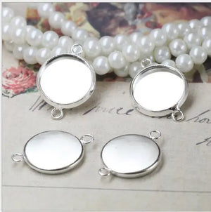 20pcs Silver Double Hole Double Ring Gemstone Tray 10-20MM Accessory