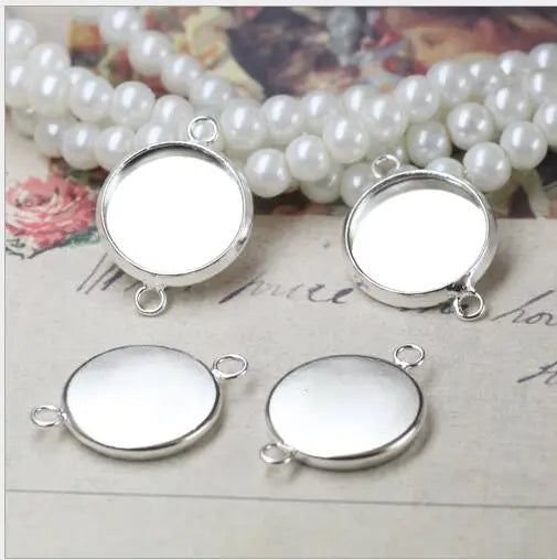 20pcs Silver Double Hole Double Ring Gemstone Tray 10-20MM Accessory