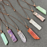 Irregular Rectangle Stone Pendant Healing Crystal Quartz Adjustable Necklace