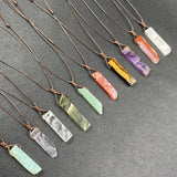 Irregular Rectangle Stone Pendant Healing Crystal Quartz Adjustable Necklace