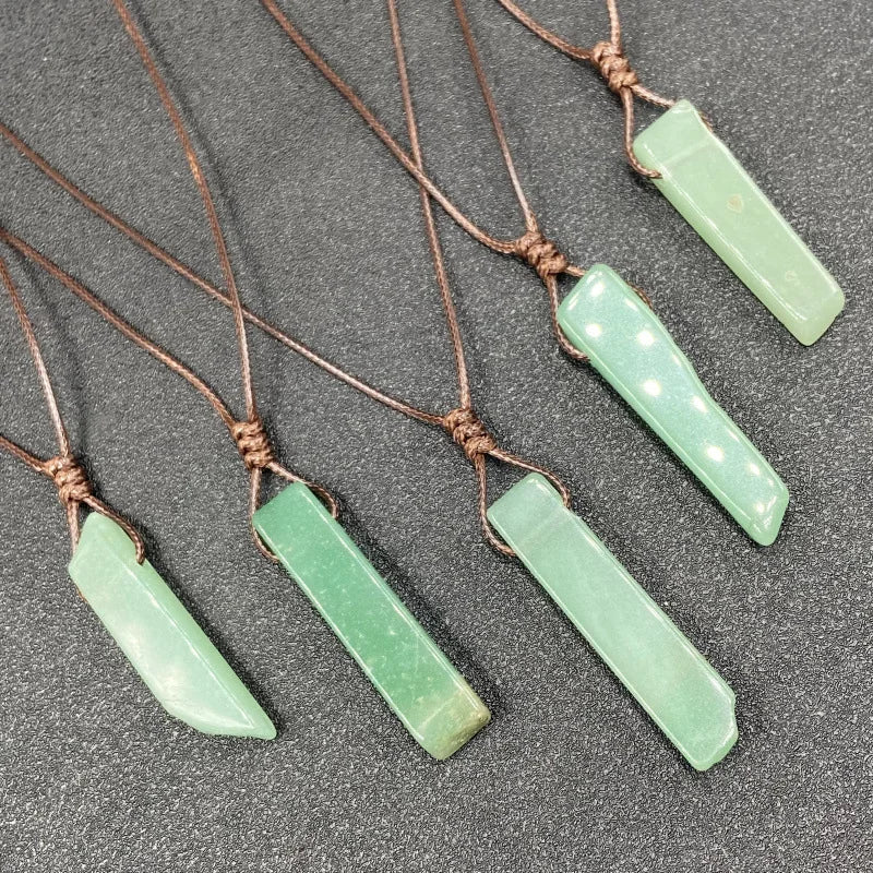 Irregular Rectangle Stone Pendant Healing Crystal Quartz Adjustable Necklace