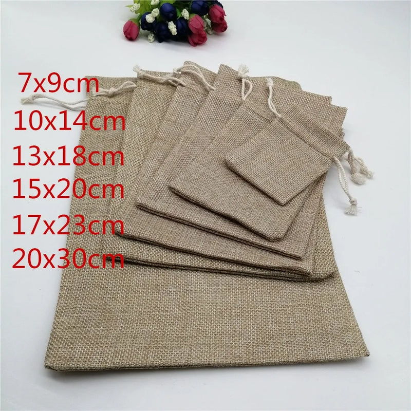 20pcs Jute Drawstring Gift Bags Wedding Decoration Burlap Bag Pouches 6 Sizes