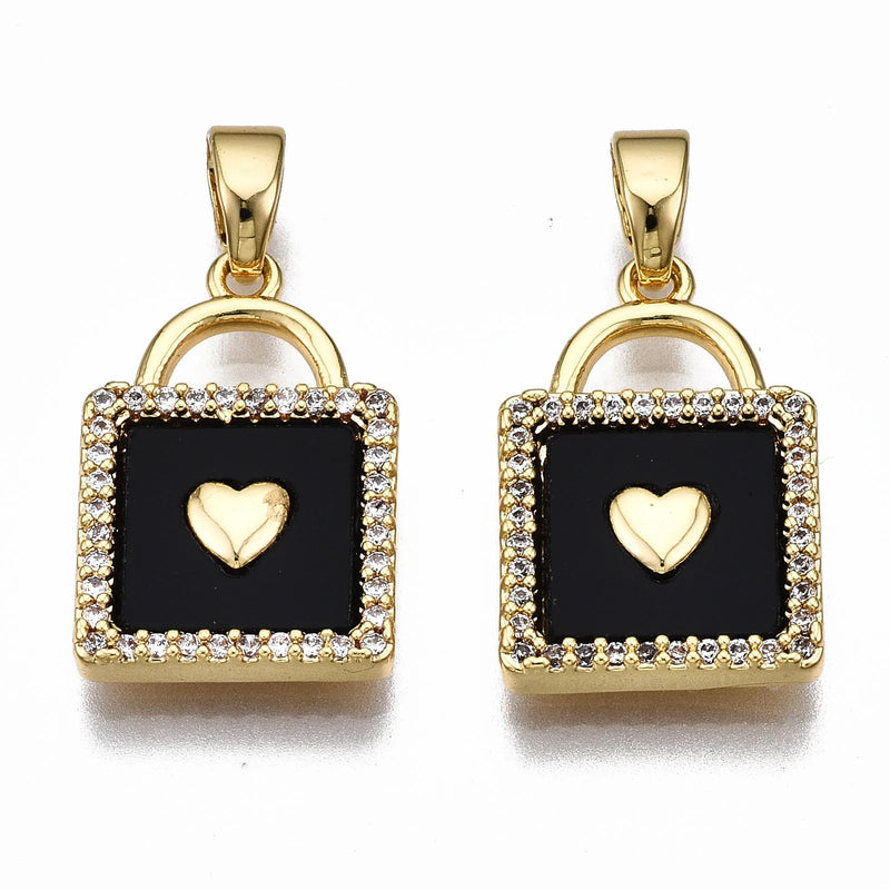 20pcs Heart Key & Lock CZ Pendant 18K Plated Enamel Charms