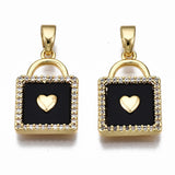 20pcs Heart Key & Lock CZ Pendant 18K Plated Enamel Charms