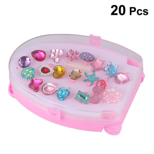20pcs Colorful Kid Resin Rings w/ Draw-Bar - Plastic Rings for Girls